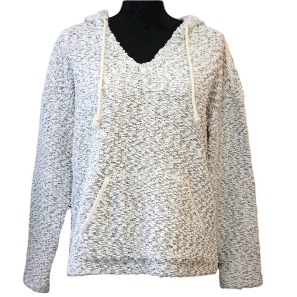Lou & Grey Cozy Knit Sweater Popcorn Hoodie Cream Black Womens Small Cabincore
